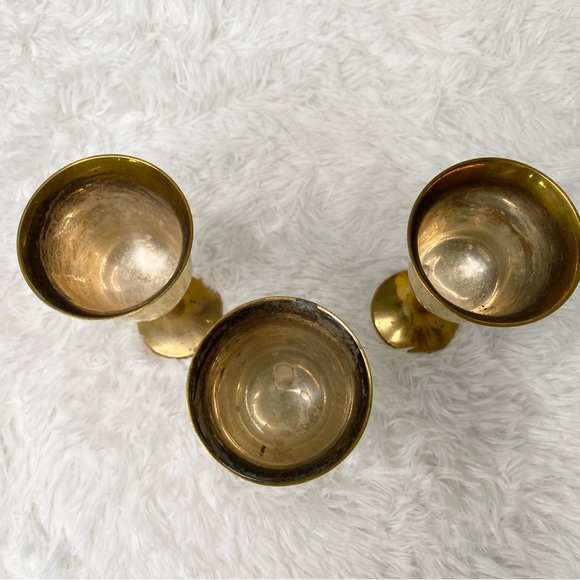 Vintage Set Of 3 Brass Goblets Chalices Wine Glasses - Picture 2 of 5
